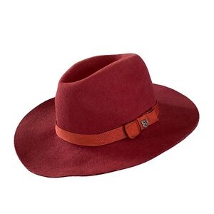 Brixton red small brimmed round top hat with ribbon bow size medium